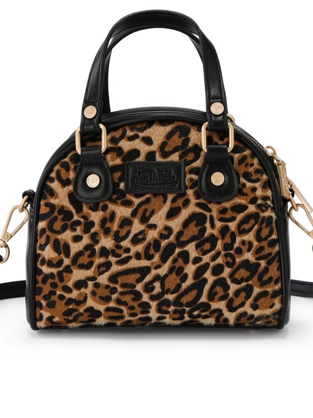 Von Dutch Leopard Print Bowling Bag- Dome Satchel - Black Trim- NEW! - Picture 4 of 6
